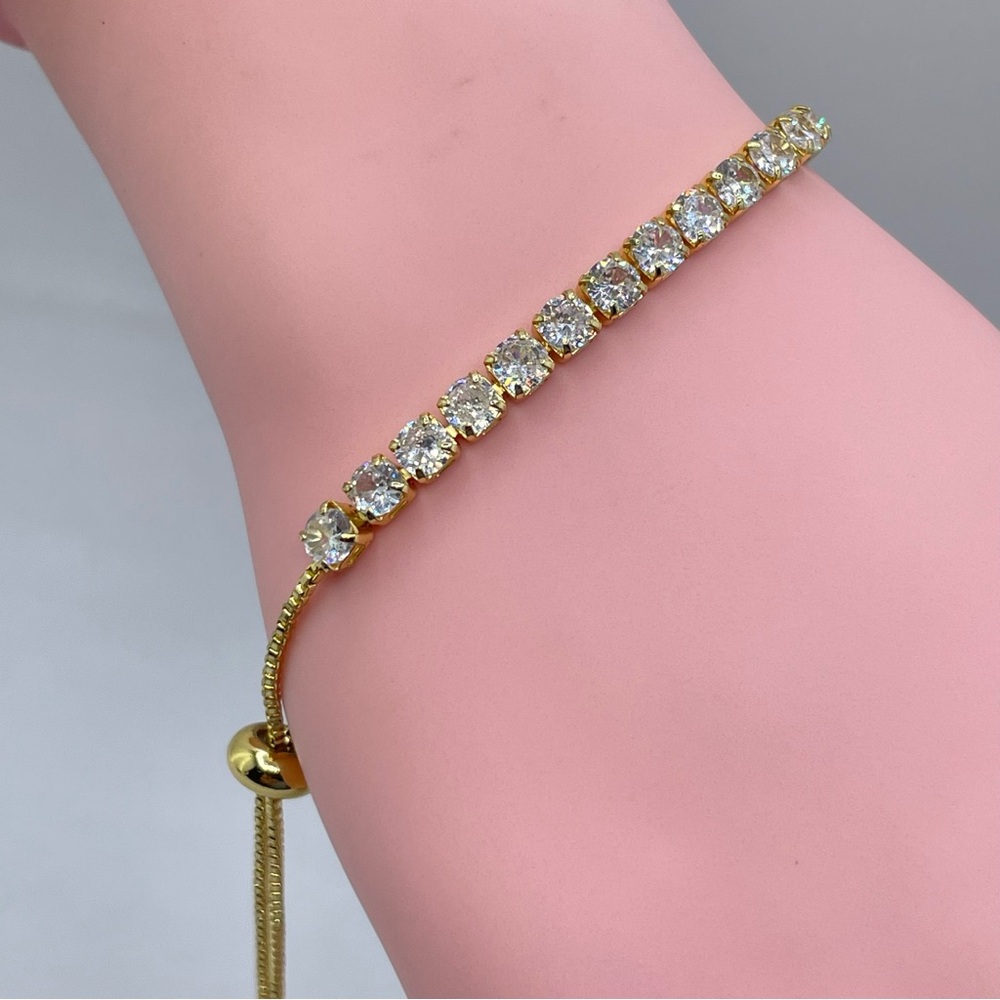 Swarovski Elements Diamond White Crystal Tennis Bracelet Gold Classic Adjustable